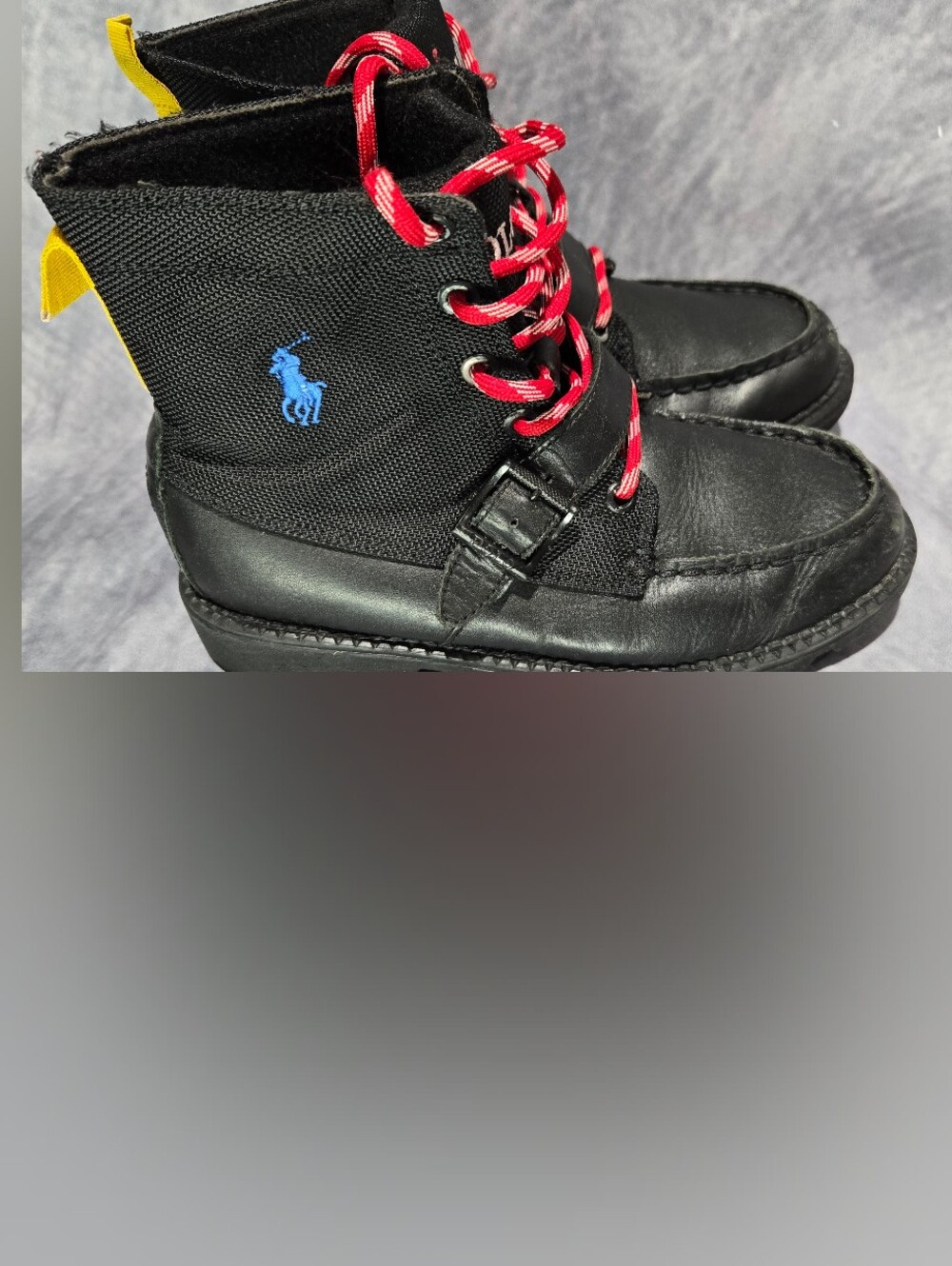 Polo by Ralph Lauren Black Kids Boots with Red Laces and Blue Logo